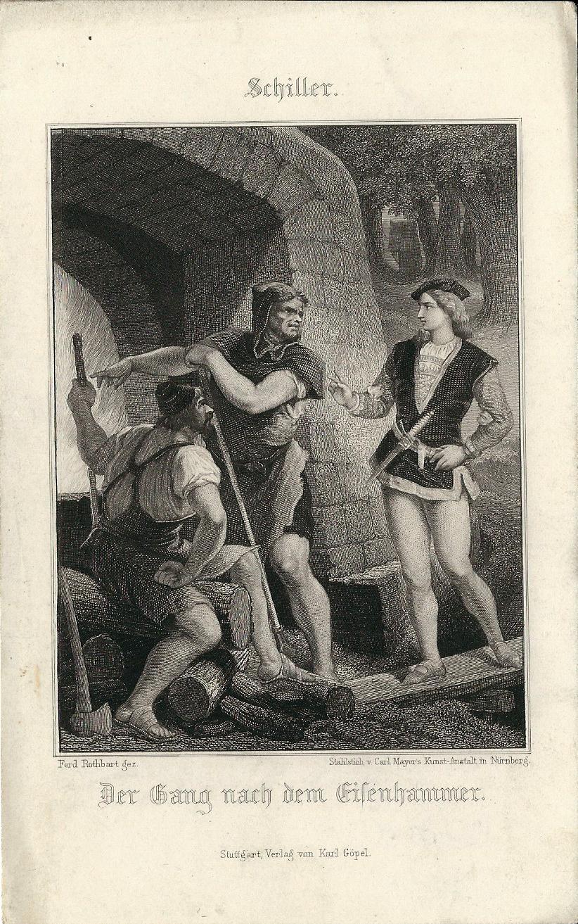 Der Gang Nach Dem Eisenhammer Inhaltsangabe Stampa antica SCHILLER Der Gang nach dem Eisenhammer 1860 Old print