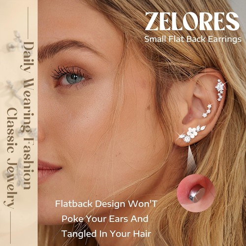 9Pcs Flat Back Cartilage Earrings for Women Trendy 16G Tragus Conch Helix Pie... - Picture 2 of 6