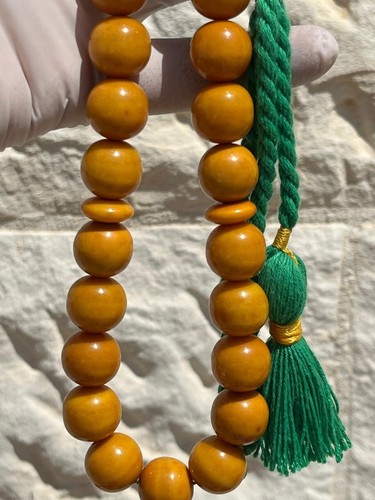 Genuine Antique Germany Cherry Amber 33 سبحة مسكي خام الماني أنتيك خراطة أفغاني - Picture 5 of 24