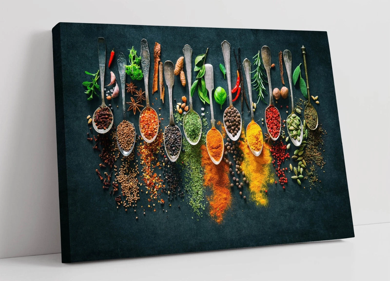 HERBS AND SPICES SPOONS KITCHEN HOME DECOR CANVAS WALL ARTWORK PICTURE PRINT