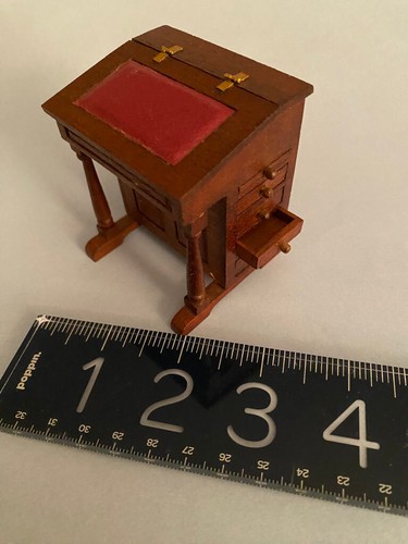 Casa delle bambole in miniatura vintage ARTIGIANALE stile Davenport BELLISSIMO legno massello DESK/b - Foto 15 di 17