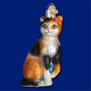 CALICO-CAT-KITTY-FELINE-KITTEN-OLD-WORLD-CHRISTMAS-GLASS-PET-ORNAMENT-NWT-12399