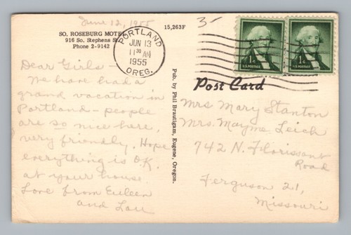 South Roseburg Motel Oregon Postcard - Picture 2 of 2