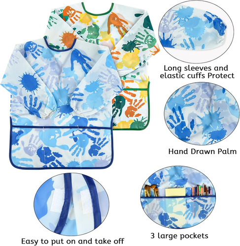 2 Pcs Kids Art Smock Painting Toddler Smock Long Sleeve with 3 Pockets for Kids - Picture 4 of 16