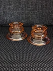 2 Pcs Vintage Pink Depression Federal Glass Madrid Candle Holders 1930's VGC!!!