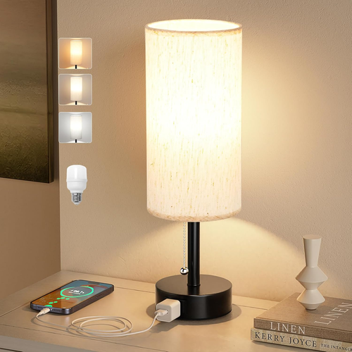 Bedside Table Lamp for Nightstand - 3 Color Temperatures Pull Chain Lamp with AC - Picture 11 of 12