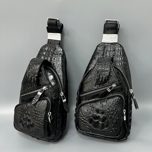 Bolso Mochila de Cuero de Cocodrilo/Caimán Negro Único - Imagen 3 de 9