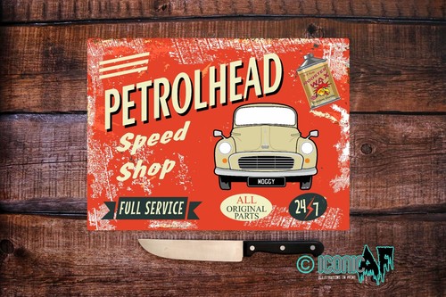 Personalised Morris Minor Lover -Petrolhead Moggy Glass Chopping Board Boyfriend - Picture 10 of 16