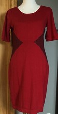 Worthington Sheath Dress Sz L Red Knit Side Diamond Striped Career Holiday