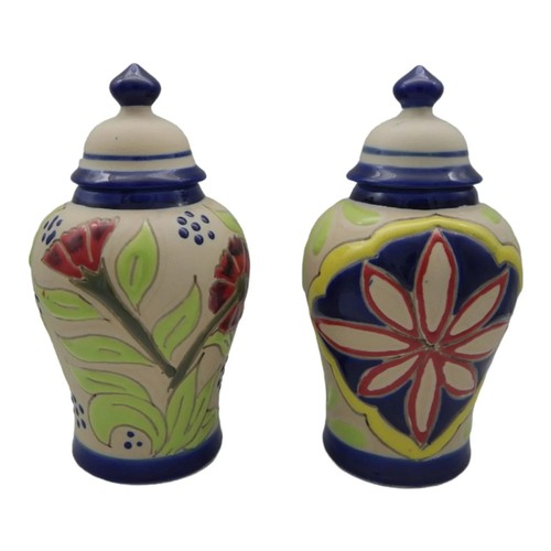 Set 2 barattoli decorativi in ceramica messicana Talavera dipinti a mano ceramica #02 - Foto 1 di 4