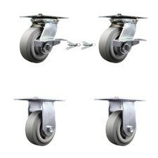 5 Inch Thermoplastic Rubber Caster Set 2 Brakes/Swivel Locks and 2 Rigid SCC