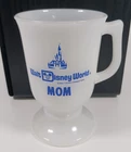 Vintage Disneyland MOM Milk Glass Pedestal Mug Coffee Cup White Blue