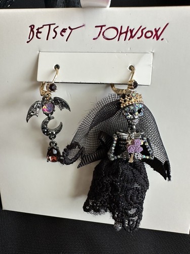 Betsey Johnson *DUNKLE MAGIE* SKELETT BRAUT Halloween Halskette/Ohrring Set - Bild 8 von 8