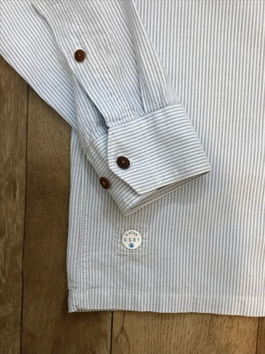 Camisa G Star Azul Crudo Blanco Algodón Rayas Manga Larga Abotonada Mediana A20 - Imagen 5 de 12