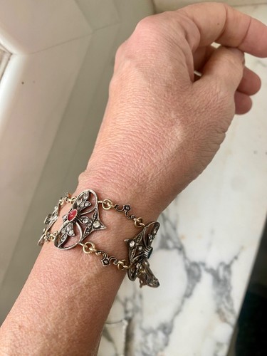 Lovely vintage sterling silver gilt rhinestones enamel classic design bracelet - Picture 10 of 13