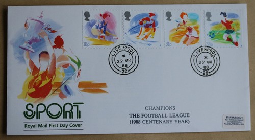 SPORT 1988 FOOTBALL LEAGUE CENTENARY ROYAL MAIL FDC  LIVERPOOL CDS - Picture 1 of 2