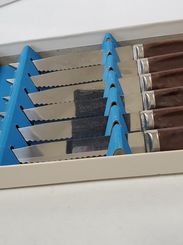 Regency Sheffield Set of 6 Brown Bakelite Serrated Stainless Steel Steak Knives - Picture 6 of 12