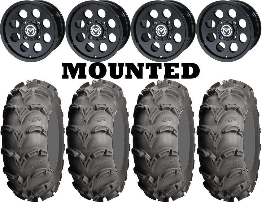 Set Of 4 ATV ITP Tires Mud Lite XL 27x10-14 Front, 27x12-14 Rear With Quadboss Sealant