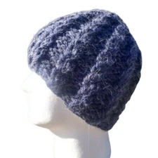 Chunky Skully Beanie Hat Hand Knit Men's Unisex Midnight Blue Alpaca Blend M/L