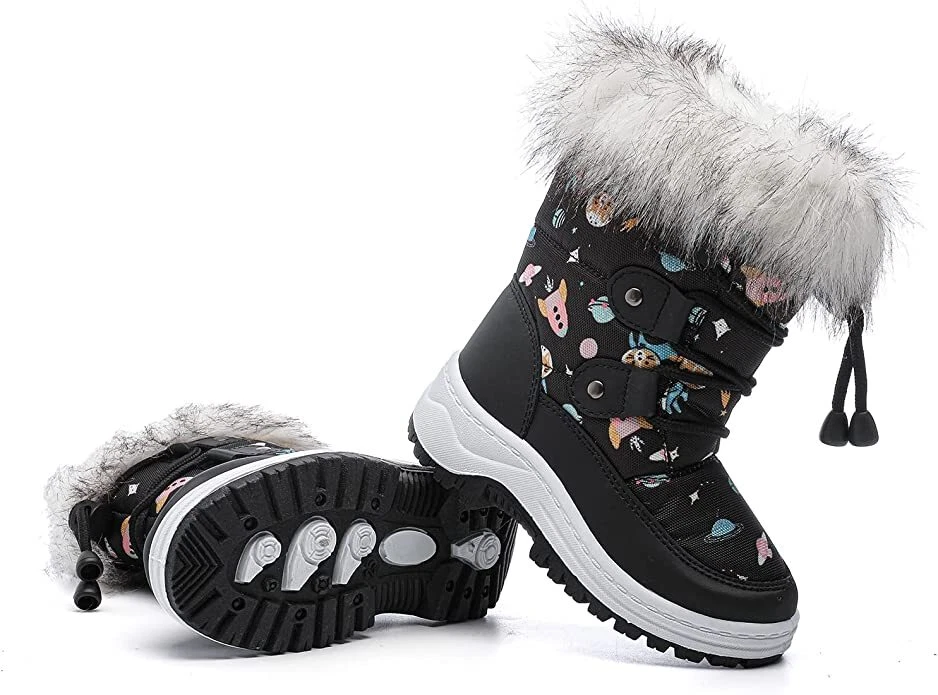 Bota de nieve para niños niños niñas botas de nieve impermeables botas de invierno forradas de piel sintética Foto 2 de 4