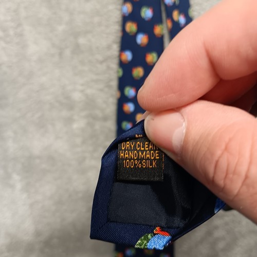 Alynn Cravatta Uomo Tacchino Blu Navy Multicolore Tacchini 100% Seta Fatta a Mano 58" - Foto 12 di 19