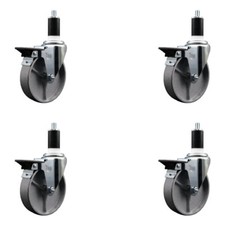 5 Inch Semi Steel Swivel 1-3/8 Inch Expanding Stem Caster Set with Brake SCC