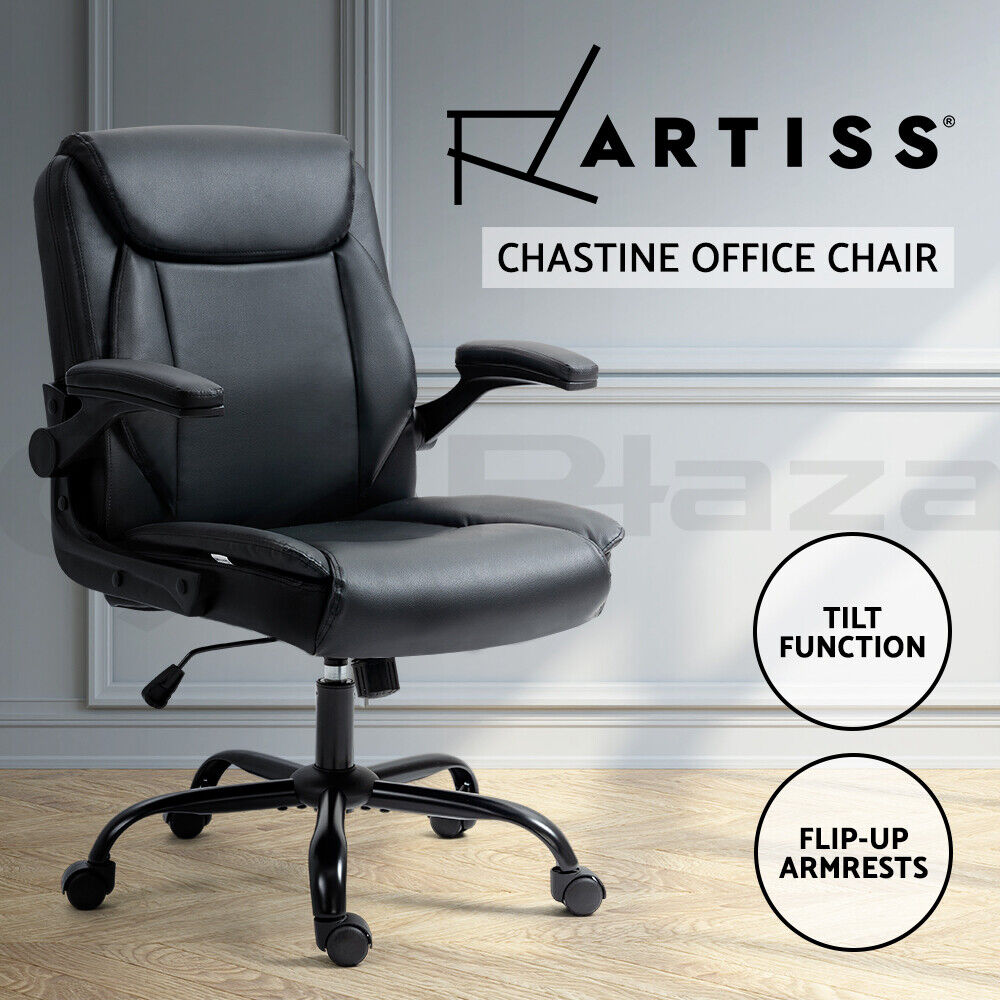 Artiss wooden office chair computer gaming chairs executive leather black sales