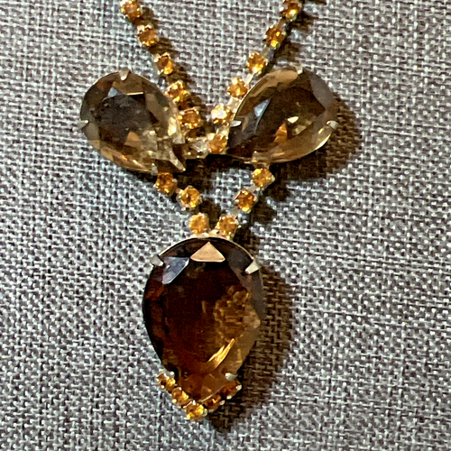 Vintage Stunning Amber Brown Glass Rhinestone Necklace Open Back Beautiful! - Picture 2 of 6