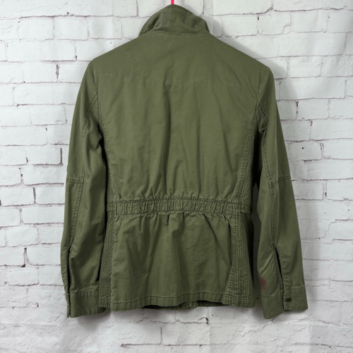 H & M Jacket Military Green Utility Button Up Zip Pockets Cinch Waist Medium Siz - Picture 9 of 10