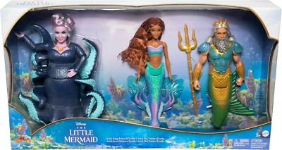 The Little Mermaid Ariel King Triton & Ursula Dolls Set of 3 Mattel Disney
