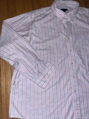 LANDS END Men's Traditional Fit No Iron Twill Pink Blue Stripe Shirt Long Sleeve - Picture 3 of 7