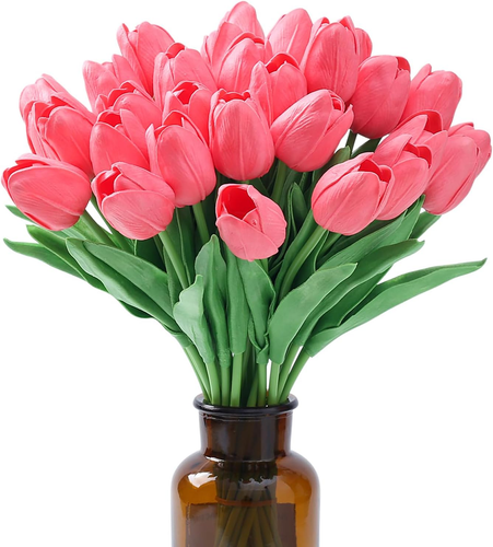 15 Stck. Tulpen Gefälschte Rosa Kunstblumen Real Touch 14 Zoll Seidenblume für Zuhause De - Bild 12 von 13