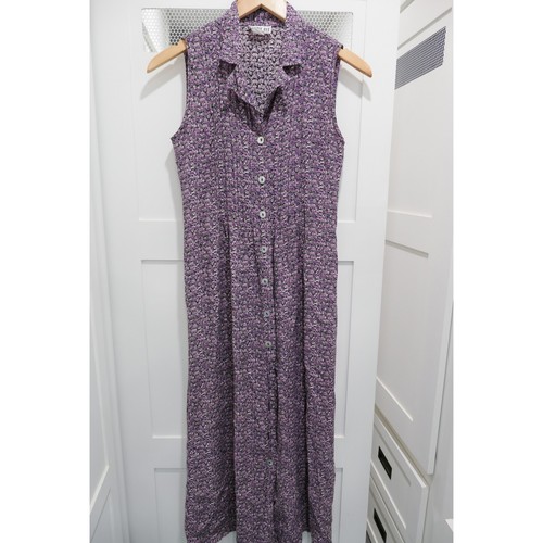 Vtg 90s Robbie Bee Maxi Dress Teacher Button Vest Purple Floral Fairy Cottage - Picture 5 of 8