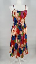 Sam Edelman Womens Midi Dress Retro Floral Plisse Bright Colorful Resort Cruise
