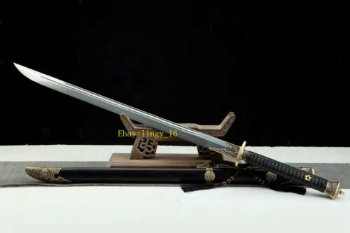 Cuchillo de Lucha Chino Dao 雁翎刀 WUSHU Espada Espada Afilada Damasco Hoja de Acero - Imagen 10 de 10