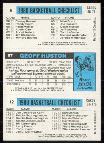 1980-81 Topps Panels Williams-Huston-Drew #5/12/67 RC - Picture 2 of 2