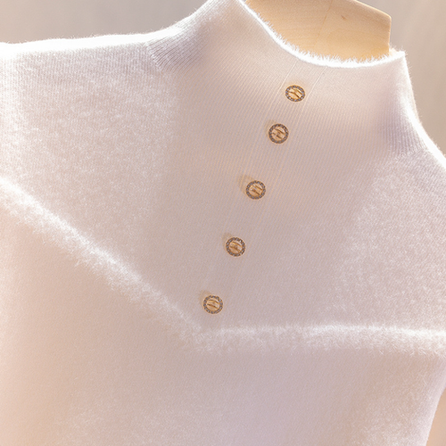 Jersey de cuello alto forrado de lana ajustado grueso térmico cómodo elegante para dama - Imagen 7 de 20