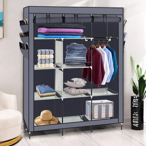4-Tier Closet Storage Cabinet - Gray, Non-woven Fabric, Side Pockets & High Legs - Picture 20 of 24