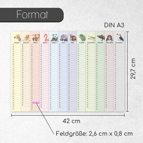 Wandkalender Geburtstagskalender immerwährend mit wildtieren Motiv A3 I dv_1158 - Bild 2 von 9