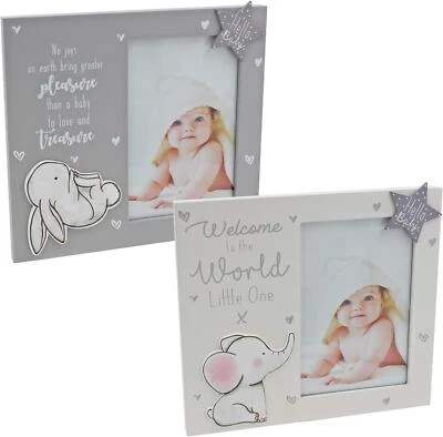 HUGS & KISSES Baby Photo Frames Wooden Grey White Nursery Memories Keepsake Gift Unisex