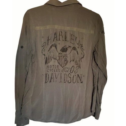 Harley Davidson MC 03 Y2k Damen Militärgrün Shirt Größe M Nieten Sterne - Bild 5 von 11