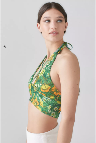 NWT Urban Outfitters Floral Valeria Halter Top, Women's Large (Green Floral) - Picture 3 of 12