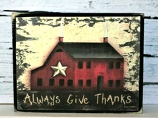 Always Give Thanks Saltbox House Rustic Farmhouse Block Shelf Sitter 3.5X4.5