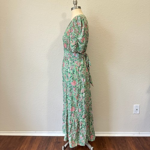 XIRENA Camelia Dress Womens Sz M Jade Green Floral Maxi Puff Sleeve Cottagecore - Picture 9 of 16