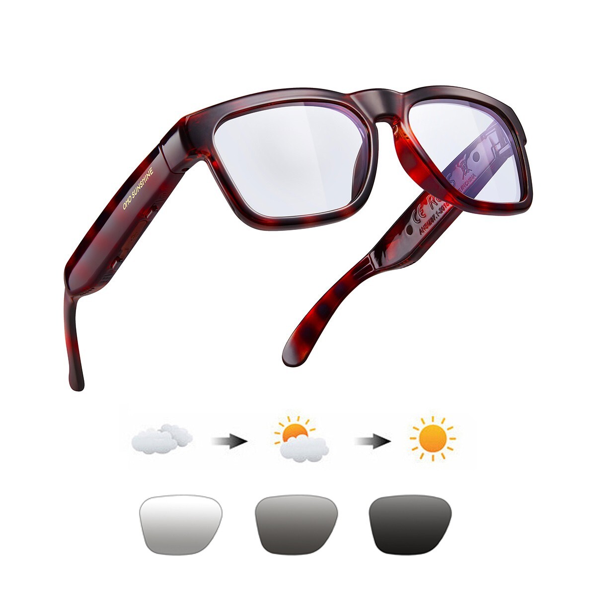 OhO Sunshine Elite Bluetooth Audio Glasses with Blue Light and Photochromic lens