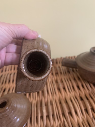 Juego de 3 cuencos de sopa de cebolla francesa vintage moteados hechos a mano con asas y tapas - Imagen 11 de 11