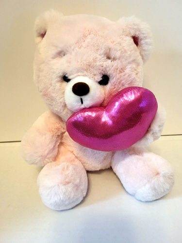 2023 Aurora 10" Cuddly Sparkle Heart Pink Bear Plush Valentine - Picture 1 of 6