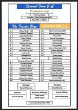 IPSWICH TOWN v LEICESTER CITY 26.12.23 CHAMPIONSHIP TEAM SHEET