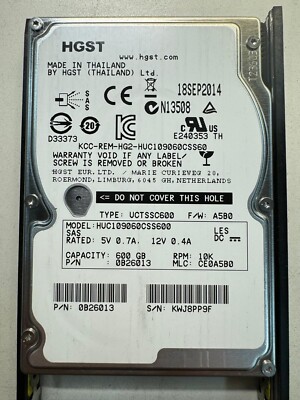 HGST HUC109060CSS600 0B26013 600GB 10K RPM 64MB CACHE 6 Gb/s SAS