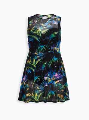 Torrid Underwire Long Mesh Overlay Swim Dress w/ Brief Black 0 C/D #B92061